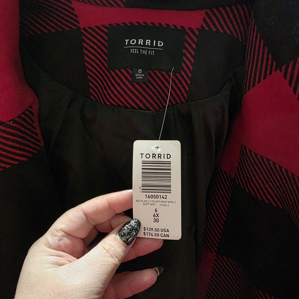 Torrid Red and Black Plaid Trench Coat - Picture 3 of 11